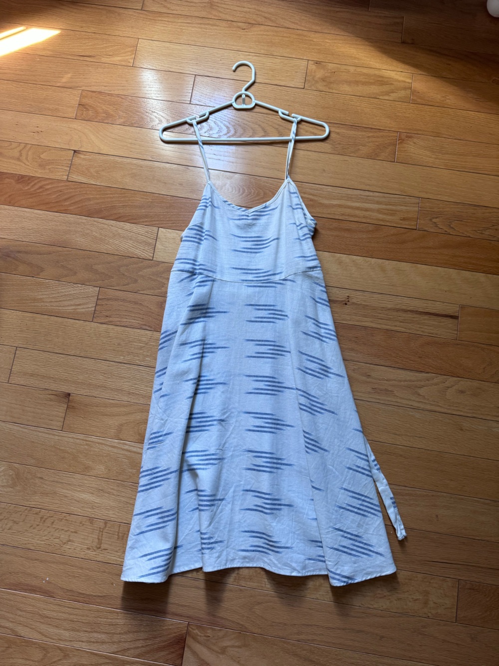 CurryBeth Handmade Linen Apron Slip Dress - Blue Ikat/Painterly Print